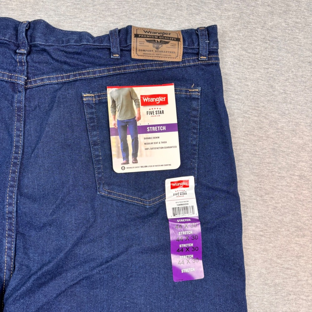 Wrangler Five Star Premium Stretch Regular Fit Mens Jeans 44x30 Dark Blue NWT - Picture 8 of 8